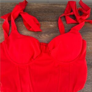 Red Tie-Strap Bustier Top